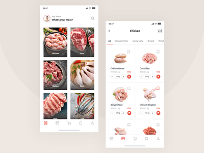 Meat Purchasing App ecommerce app meat mobile app mobile app design shopping app shopping cart uidesign uiux