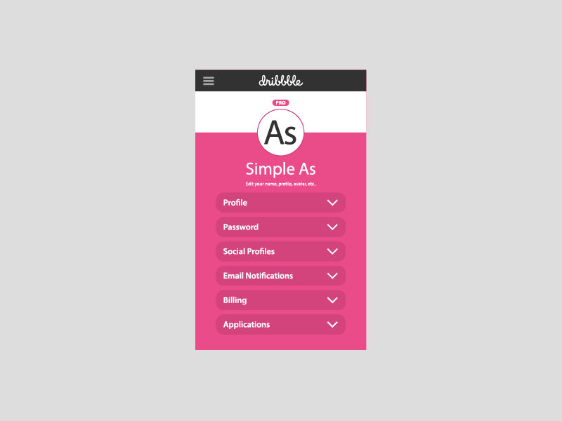 Daily UI: 7:100 - 'Animated Dribbble Settings Page' 100 7 animation apple daily ui design dribbble interface mobile profile page sign up user