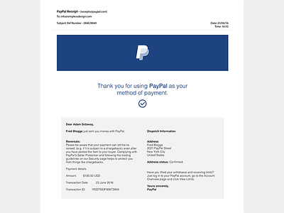 Daily UI: 17:100 - 'PayPal Email Receipt' 