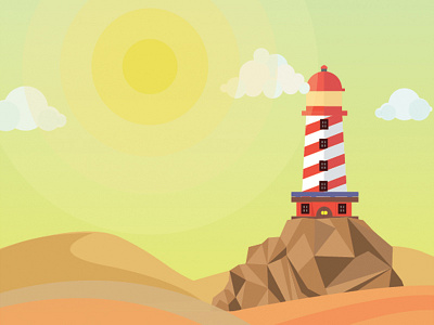 No Man's Land cloud desert illustration landscape lighthouse low poly minimal minimalist sun