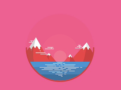 Minimalist Landscape Calendar | February blue cloud february illustration lake landscape love minimalist mountain pink snow sunrise