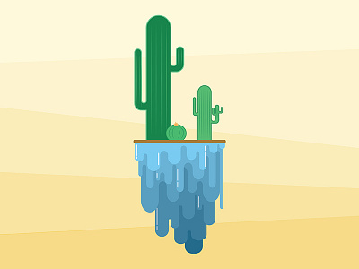 Oasis blue cactus desert green illustration minimal oasis sand water yellow