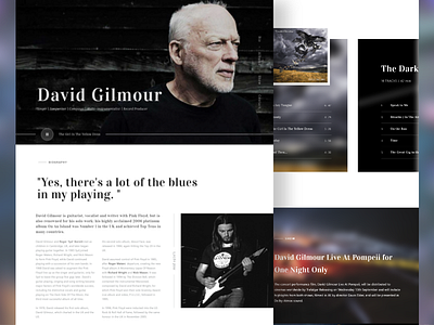 David Gilmour Website Redesign david gilmour fluent design guitarist interaction modern pink floyd spotify ui ux web web design