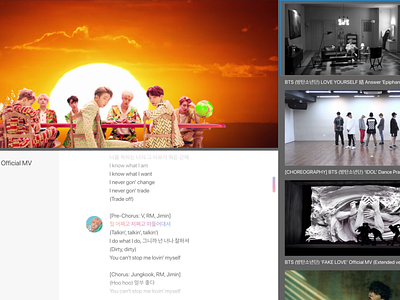 BTS Video & Lyrics Page Concept bts interaction design ui ux web design