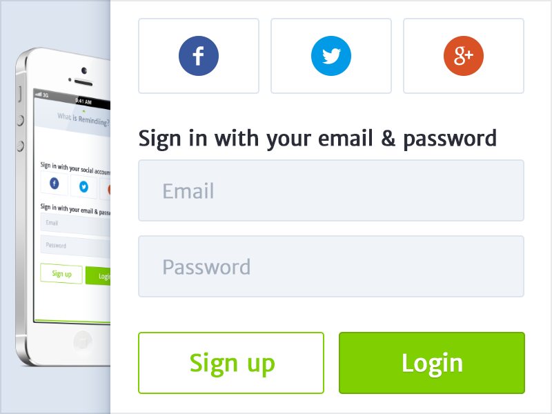Remindiing Mobile Login by Søren Clausen on Dribbble