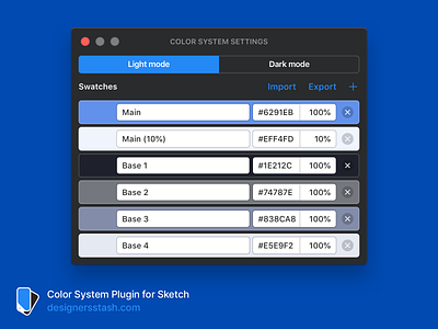 Color System – Update 1.5 – Import & Export color export import light mode palette plugin sketch system
