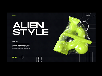 Alien Style 3d bold cinema4d daily ui dark ui editorial fashion green grotesk illustration neon typography ui