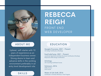 Rebecca Reigh Front End Web Development Resume resume