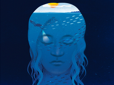 Diver 2d deepblue diver fish flashlight girl illustration illustrator photoshop portrait underwater vector water