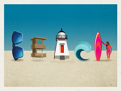 Beach 2d beach bluesky design girl illustration illustrator lettering logo ocean sand sunglasses vector
