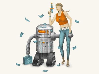 Heist blaster czech girl gun heist illustration illustrator money robot steampunk tombre vector