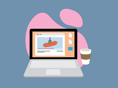 Surfin' The Web coffee computer hot dog illustration vector