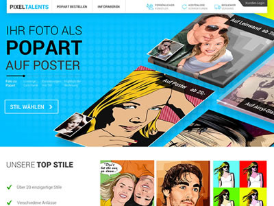 Start page of a platform for personalized popart homepage landing page online shop platform shop ui ux web