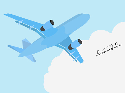 Airplane- Flat Illustration blue sky clouds flat illustration graphic design illustration illustrator vector art
