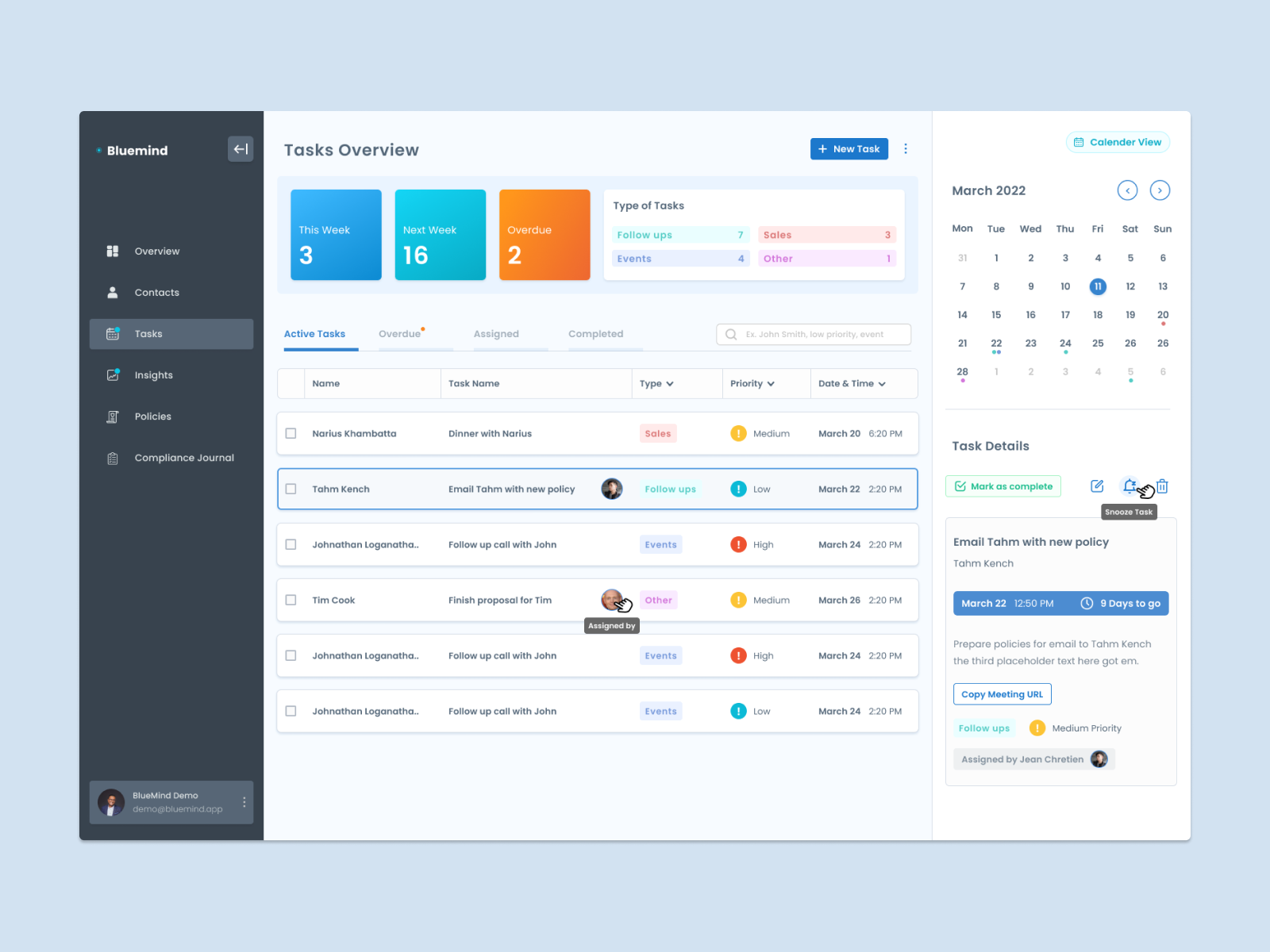 Bluemind - Task Page by Alvin Zhui on Dribbble