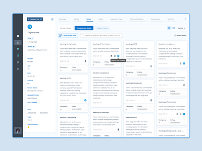 Bluemind - Notes compliance crm dashboard design ex figma insurance interface notes product ui web