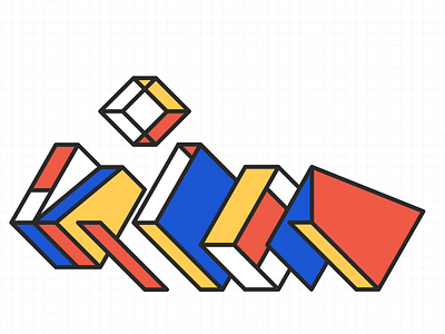 Building Blocks 3d blue box design figma graphic grid illustration logo red shape vector yellow