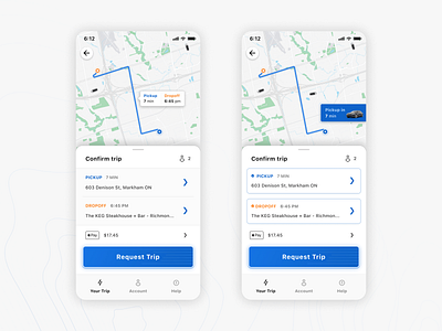 Robotaxi App - Trip Confirmation Exploration application branding commute design electric ev figma interface mobile product ridehail robotaxi tesla uber ui ux web