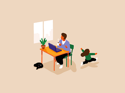 Le Parisien - Remote work in COVID time character child coffee covid family illustration illustrator le parisien marcelsinge remote work