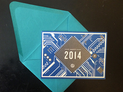 Happy 2014 circuit board greeting card happy holidays happy new year holidays illustration letterpress print