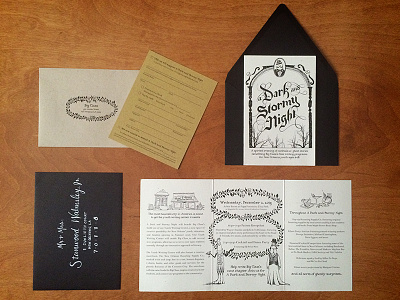 A Dark and Stormy Night invitation & RSVP blackletter calligraphy dark and stormy filigree gothic hand lettering invitation invite print rsvp typography victorian