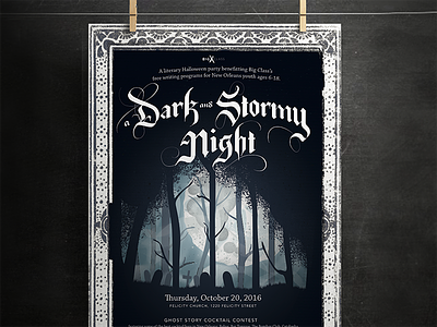 Poster for A Dark & Stormy Night 2016 blackletter calligraphy dark and stormy night flier fundraiser gothic halloween illustration lettering poster print spooky