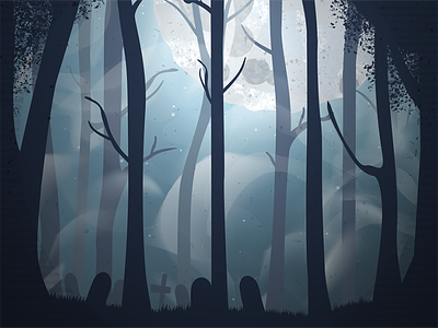 Illustration for Dark & Stormy Night 2016 cemetery dark and stormy night graphic design graveyard halloween illustration layout moon smoke spooky tress