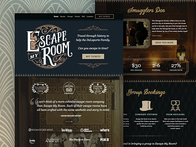 Escape My Room homepage escape my room escape room homepage lettering new orleans ornate photography ui ux victorian vintage web design