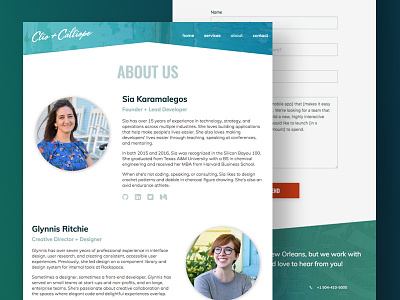 Clio + Calliope - Content Page Design about page about us bio contact form content page minimal new orleans ui ux web website