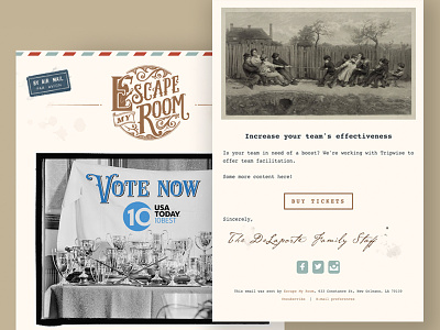 Escape My Room - Email Newsletter template airmail art deco email email template escape my room escape room handwriting letter new orleans ornate snail mail vintage