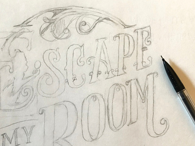 Escape My Room - logo sketch branding lettering logo logotype ornament ornate pencil process sketch typography victorian