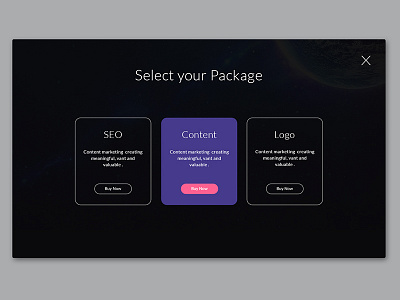 Dark Package Selection Screen agency dark. design package screen template ui up ux web