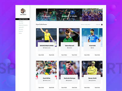 Sports Events Web Application UI - Concept