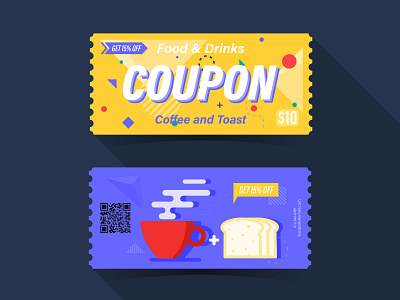 Food And Drink Coupon Ticket Card. Coffee And Toast Element Temp