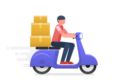 Fast Delivery Man Ride Motorcycle. Online Shopping. Vector