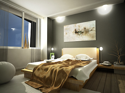 Interior design – bedroom bed bedroom design green interior nature room solutions space wardrobe