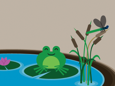 At The Pond animal dragonfly fish frog heron pond turtle water