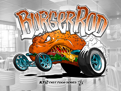 Burgerrod art fastfood hotrod illustrator kustomkulture logo