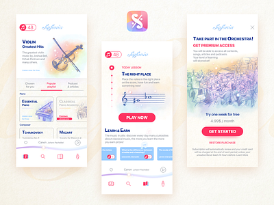 Classical Music App_Sinfonia app app design classical music composer design designflows icon design illustration learning music music player play ui