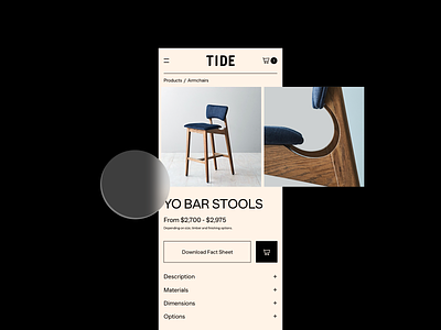 TIDE Concept Product Page Mobile 💛 ecommerce ecommerce design ecommerce shop furniture mobile design shop shopify shopping app store tide typography ui ux