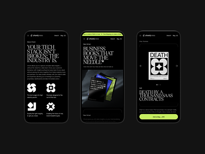 Chord Press - Mobile Screens bauhaus book book store books brutalism darkmode design ecommerce mobile modern product page shop store typography