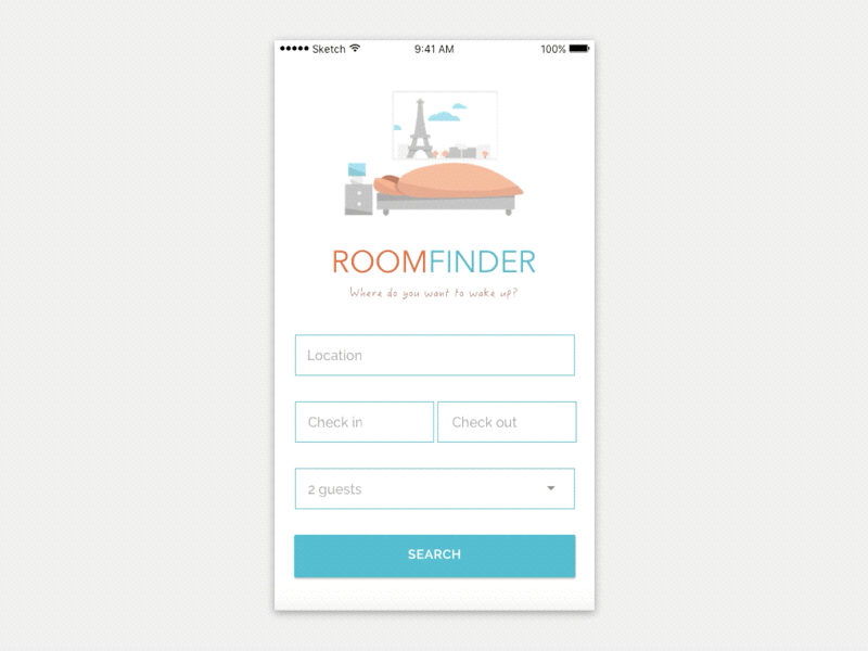 Accommodation search app accommodation animaton app checkin illustration location paris principle roomfinder search