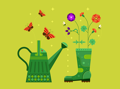 Childhood's garden abstract adobe illustrator animals bee boots butterfly caterpillar design flowers garden gardening geometric graphic design green illustration insects minimal nature plants watering can