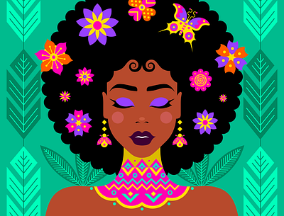 Nature woman abstract adobe illustrator butterfly colours design elegant ethnic face fashion flowers geometric hair illustration jewellery makeup nature plants summer vector woman