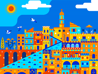 Amalfi Coast abstract adobe illustrator amalfi amalfi coast amalficoast animals buildings church design geometric illustration italy mediterranean nature pattern sea seagulls summer vector village