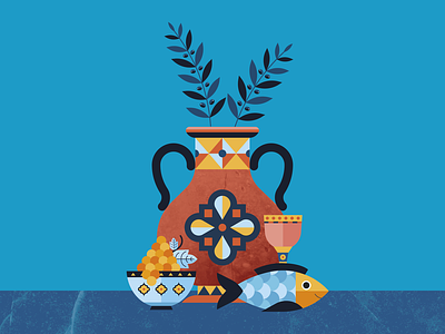 Mediterranean abstract adobe illustrator ceramic design fish food geometric grapes greek illustration italy mediterranean nature pattern summer texture vases vector wine