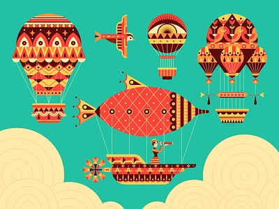 Hot air balloon 2d abstract adobe illustrator binoculars bird clouds design dream flatdesign geometric graphicdesign hotairballoon illustration minimal pattern ship sky steampunk vector woman