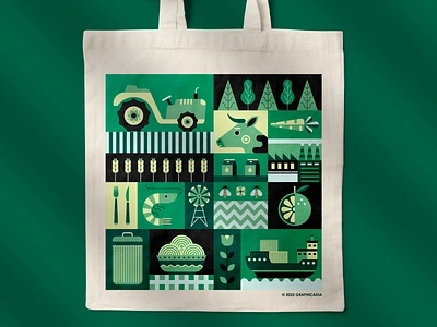 Foodprint Shopper abstract adobe illustrator agriculture animal bag cow design enviroment food food production foodprint geometric graphic design illustration nature packaging pattern shopper sustainability vector