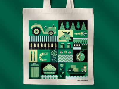 Foodprint Shopper abstract adobe illustrator agriculture animal bag cow design enviroment food food production foodprint geometric graphic design illustration nature packaging pattern shopper sustainability vector