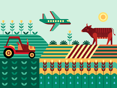 Farming 2d abstract adobe illustrator airplane animal caw design farm farming flowers food geometric illustration minimal nature pattern sustainability texture tractor vector